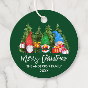 Brush Script Christmas Watercolor Gnomes Trees Favour Tags