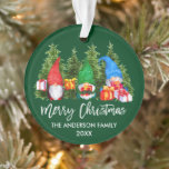 Brush Script Christmas Watercolor Gnomes Trees Ornament<br><div class="desc">Modern Brush Script Merry Christmas Colourful Fun Watercolor Gnomes Ornament with Pine Trees</div>