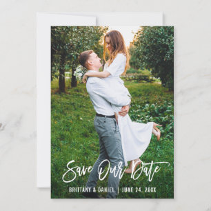 Brush Script Couple Photo Save Our Date Card