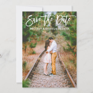 Brush Script Couple Photo Save The Date Card