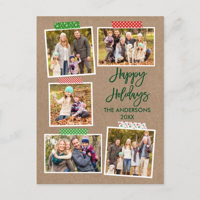 Brush Script Craft Tape Merry Christmas Kraft Postcard (Front)