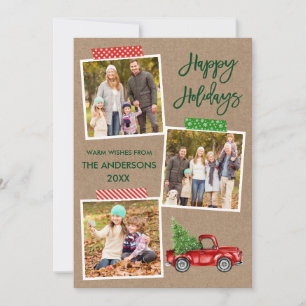 Brush Script Craft Tape Vintage Red Truck Kraft Holiday Card