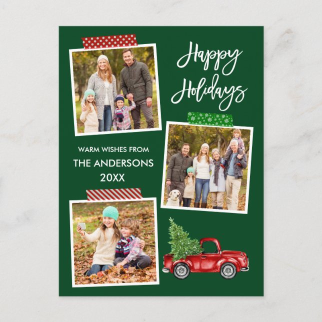 Brush Script Craft Tape Vintage Truck Holiday Postcard (Front)