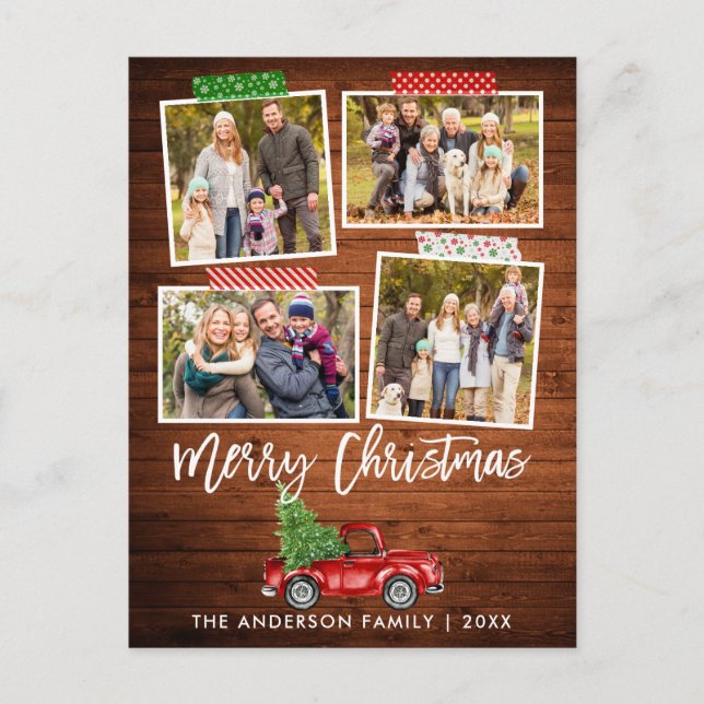 Brush Script Craft Tape Wood Christmas Truck Postcard (Front)