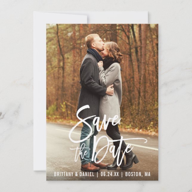 Brush Script Engagement Save The Date Photo Card (Front)