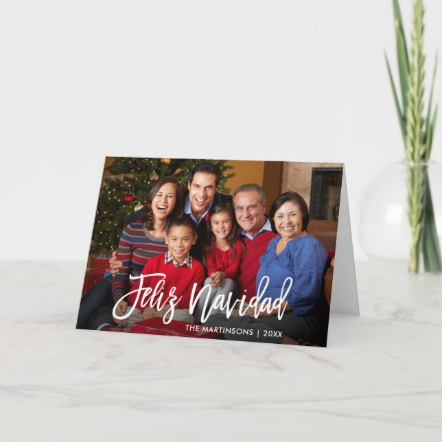 Brush Script Feliz Navidad Family Photo Fold Holiday Card (Front)