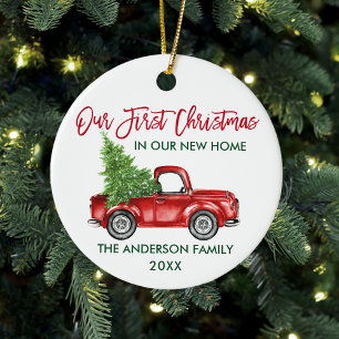 Brush Script First Christmas New Home Truck Ceramic Tree Decoration
