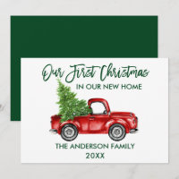 Brush Script First Christmas New Home Truck Green