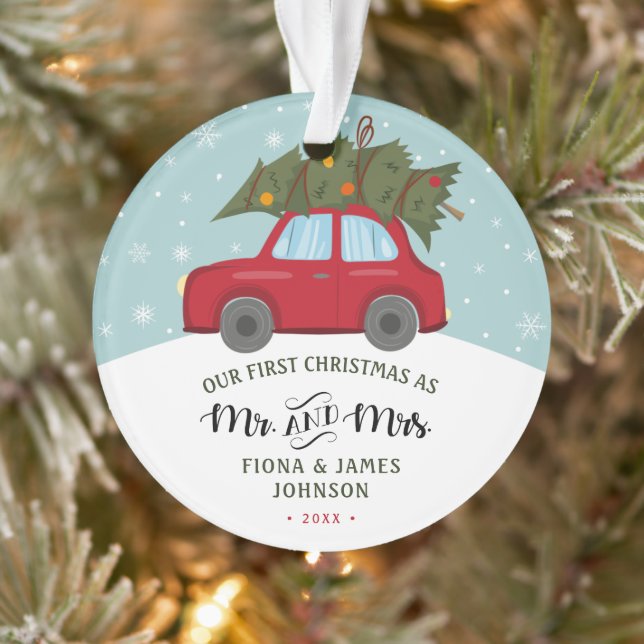Brush Script First Christmas Red Car Ornament (Tree)