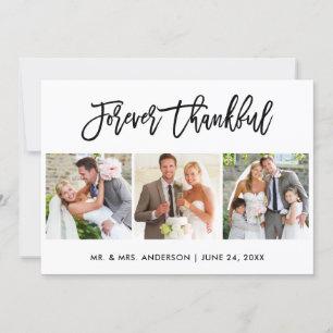 Brush Script Forever Thankful 3 Photo Wedding Thank You Card