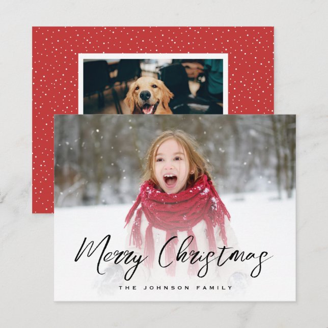 Brush Script Full Photo Christmas Holiday Card (Front/Back)