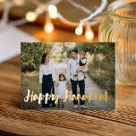 Brush Script Full Photo Hanukkah Foil Holiday Card<br><div class="desc">Festive Hanukkah holiday photo card features your favourite horizontal or landscape orientated photo in full bleed,  with "Happy Hanukkah" overlaid in gold foil hand lettered brush typography. Personalise the front of the card with your names and the year.</div>