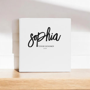Brush Script Girly White 3 Ring Binder