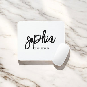 Brush Script Girly White Mouse Mat