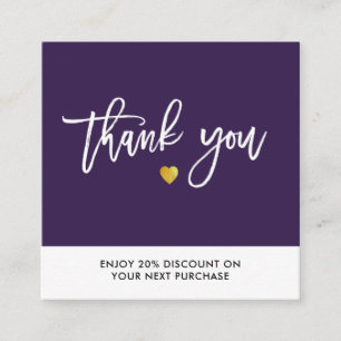 brush script gold hearty thank you square business card