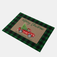 Brush Script Green Plaid Burlap Christmas Truck