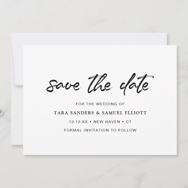 Brush Script Handwriting Minimalist Modern Wedding Save The Date (Front)