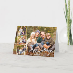 Brush Script Happy Holidays Family 4 Photo Fold Holiday Card