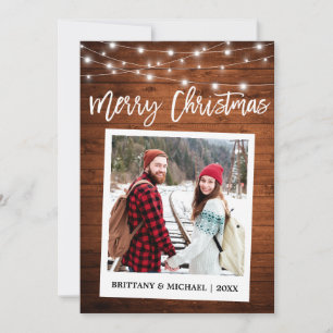 Brush Script Instant Camera Wood Couple Christmas Holiday Card