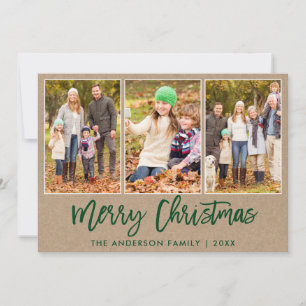 Brush Script Kraft 3 Photo Christmas Holiday Card