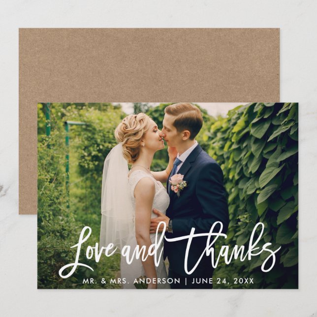 Brush Script Kraft Love and Thanks Wedding Card (Front/Back)