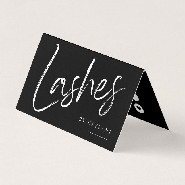 Brush Script Lashes Folded Business & Loyalty Card (Front)