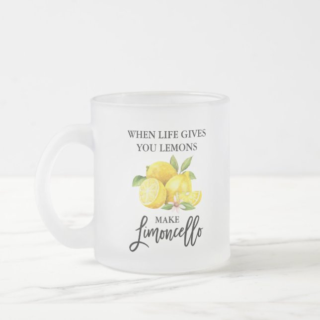 Brush Script Lemons Limoncello Frosted Glass Mug (Left)