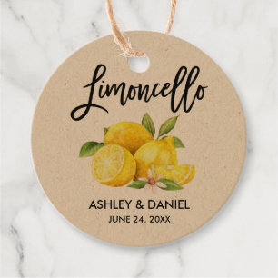 Brush Script Lemons Wedding Limoncello Round Kraft Favour Tags