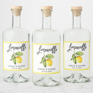 Brush Script Limoncello Watercolor Lemon Liquor Bottle Label