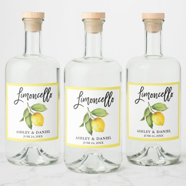 Brush Script Limoncello Watercolor Lemon Liquor Bottle Label (Bottles)