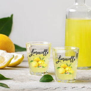 Brush Script Limoncello Watercolor Lemons Shot Glass