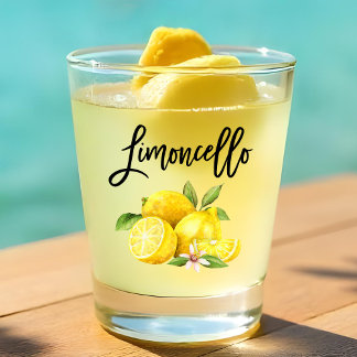 Brush Script Limoncello Watercolor Lemons Shot Glass