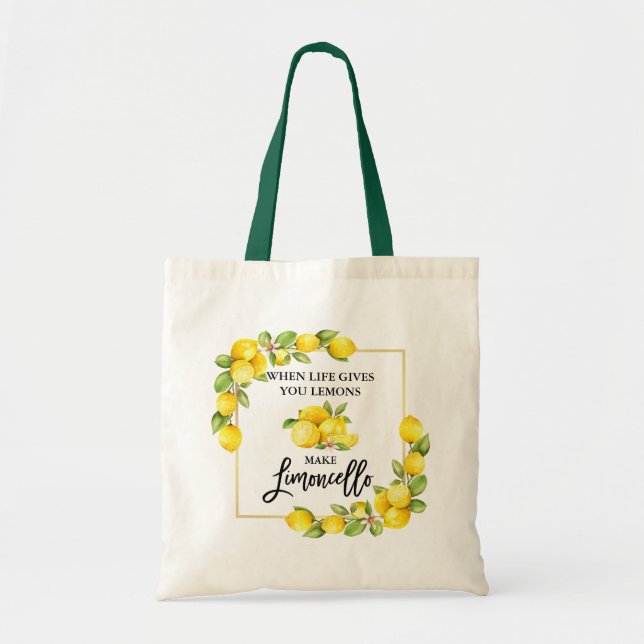 Brush Script Limoncello Watercolor Lemons Tote Bag (Front)
