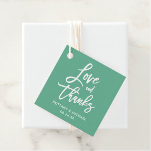 Brush Script Love and Thanks Wedding Neo Mint Favour Tags