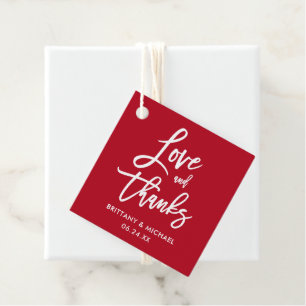Brush Script Love and Thanks Wedding Red Favour Tags