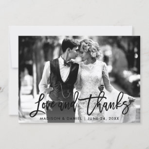 Brush Script Love Thanks Black and White Photo Thank You Card