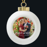 Brush Script Married and Merry Photo Wedding Ceramic Ball Christmas Ornament<br><div class="desc">Modern Brush Script Married and Merry Photo Wedding Ceramic Ornament</div>