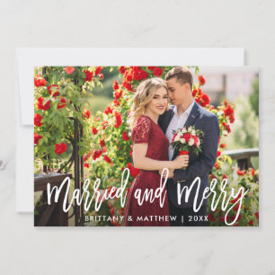 Brush Script Married & Merry Photo Christmas Holiday Card