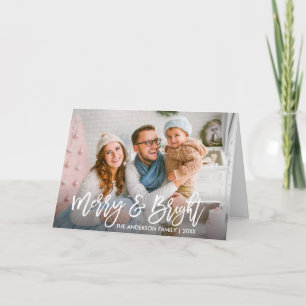 Brush Script Merry & Bright Family Photo Folded Holiday Card