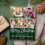 Brush Script Merry Christmas 4 Photo Green Plaid Postcard<br><div class="desc">Modern Brush Script Merry Christmas Green Plaid Postcard -  4 Photos</div>