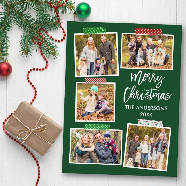 Brush Script Merry Christmas Craft Tape Green Postcard (Customize to change your personalized text size or text style.)