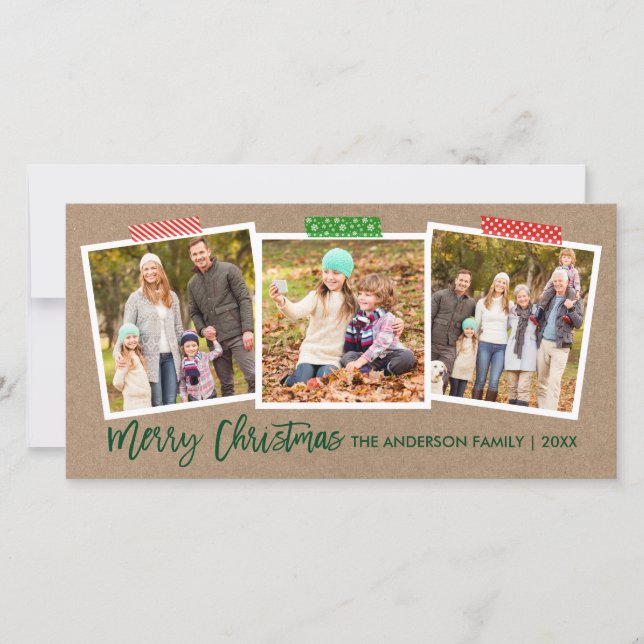 Brush Script Merry Christmas Craft Tape Kraft Wide Holiday Card (Front)