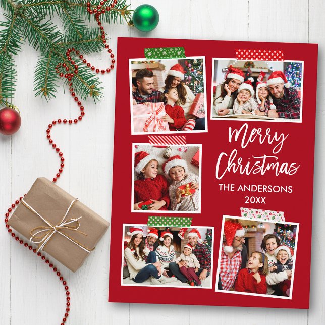 Brush Script Merry Christmas Craft Tape Red Postcard (Customize to change your personalized text size or text style.)