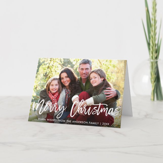 Brush Script Merry Christmas Family Photo Fold Holiday Card (Front)