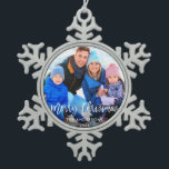 Brush Script Merry Christmas Family Photo Snowflake Pewter Christmas Ornament<br><div class="desc">Modern Brush Script Merry Christmas Family Photo Snowflake Pewter Christmas Ornament</div>