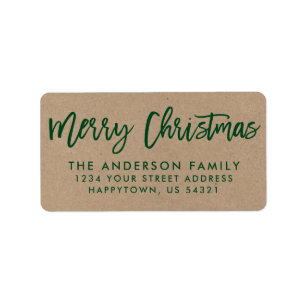 Brush Script Merry Christmas Kraft Green Label