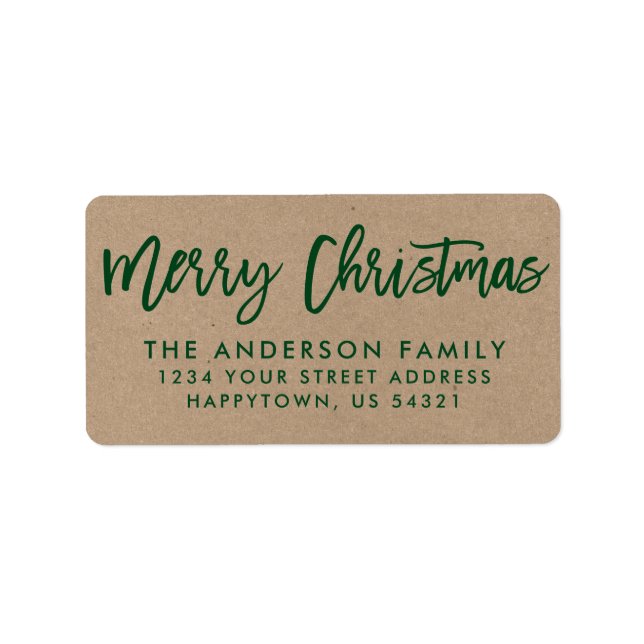 Brush Script Merry Christmas Kraft Green Label (Front)