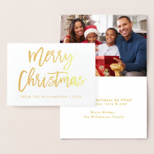 Brush Script Merry Christmas Photo Gold Foil Card