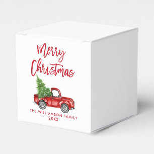 Brush Script Merry Christmas Vintage Red Truck Favour Box