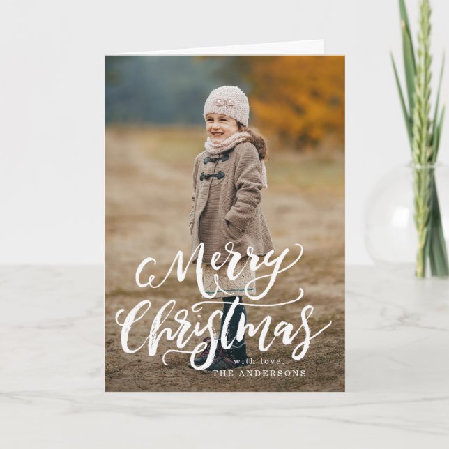 Brush Script Merry | Holiday Photo Greeting Card (Front)
